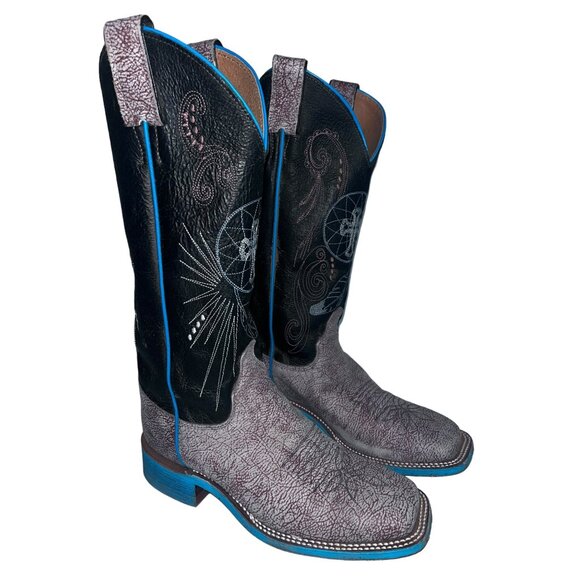 Justin Boots Womens Western Cowboy Boots Size 6.5B Turquoise Cross Square Toe - Picture 3 of 10